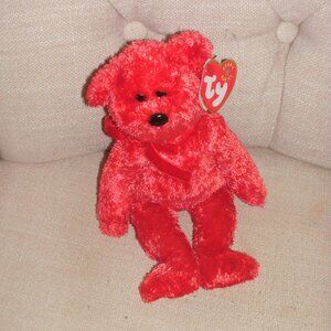 ~~ Collectible 2001 TY Beanie Babies SIZZLE the Fuzzy Red Teddy Bear with TAG ~~